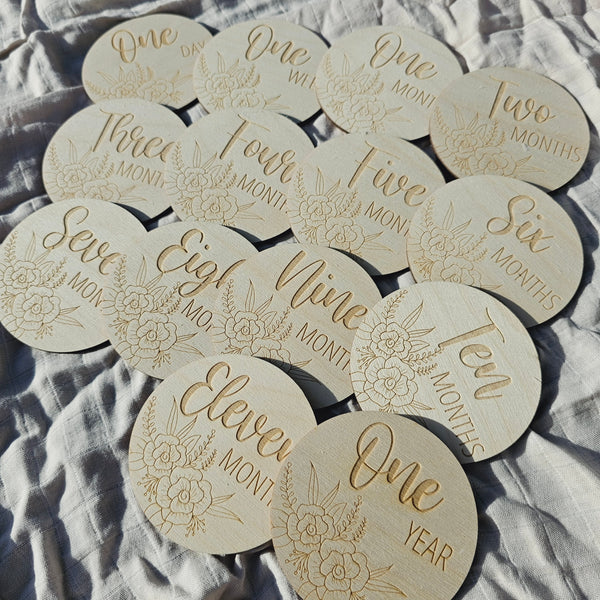 Baby Milestone Engraved Discs - Floral