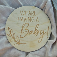 We are having a baby! Engraved Disc - Leaf