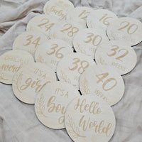 Engraved Pregnancy Milestone Discs- Leaf