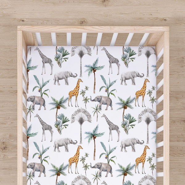 Bamboo Fitted Cot Sheet - African Animals