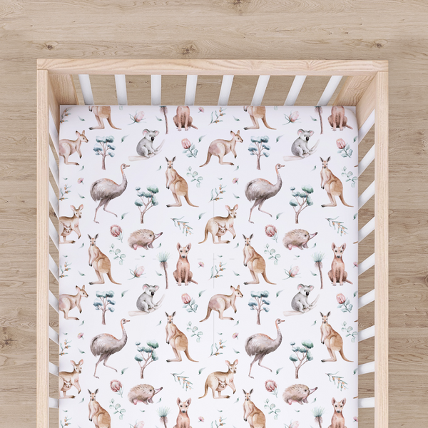 Bamboo Fitted Cot Sheet - Australian Animals