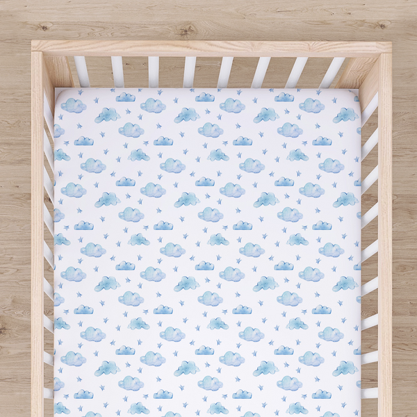 Bamboo Fitted Cot Sheet - Clouds