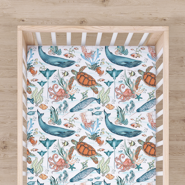 Bamboo Fitted Cot Sheet - Sealife