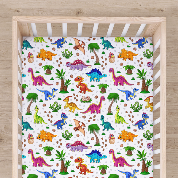 Bamboo Fitted Cot Sheet - Bright Dinosaurs