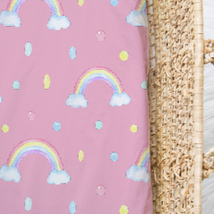 Bamboo Jersey Fitted Bassinet/ Change Mat Cover - Pink Rainbows