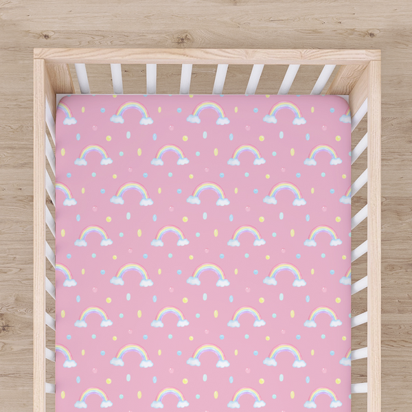 Bamboo Fitted Cot Sheet - Pink Rainbows